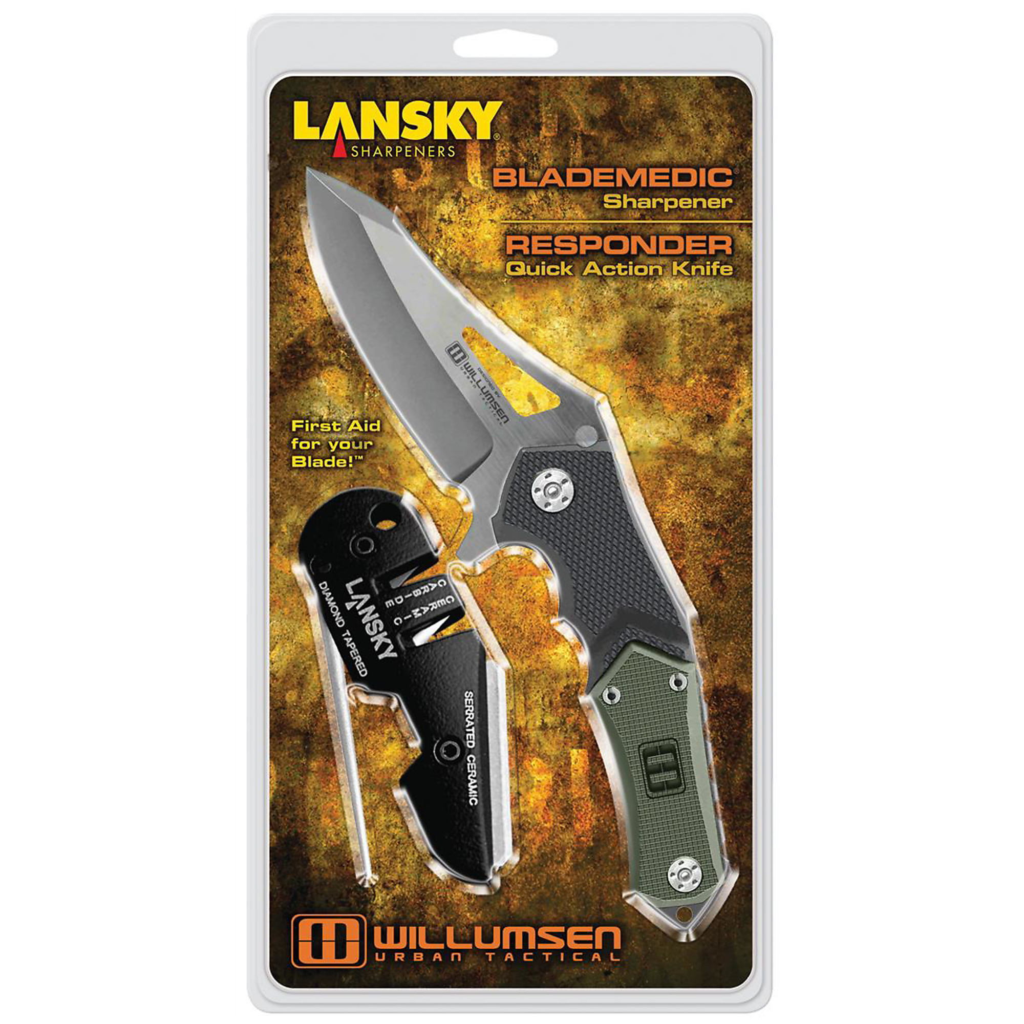 Lansky Sharpeners Responder & Blademedic Combo — 3.5in. 440C Stainless Blade, 7in. Overall Length, Stonewash Finish, Model# LANUTR7